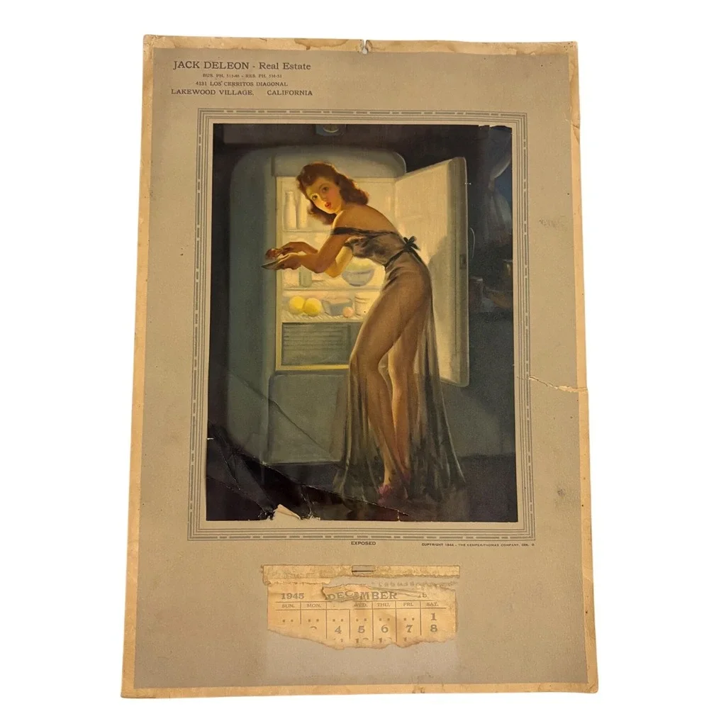 1945 December Calendar Pinup Girl Art Jack Deleon RealEstate Lakewood California